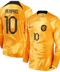 Memphis Depay Netherlands National Team Nike 2022/23 Home Breathe Stadium Replica Player Long Sleeve Jersey - Orange