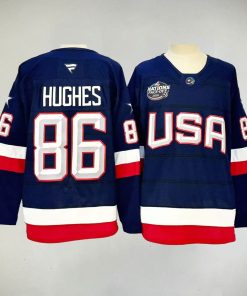Jack Hughes Team USA  2025 4 Nations Face-Off Jersey - Navy Blue