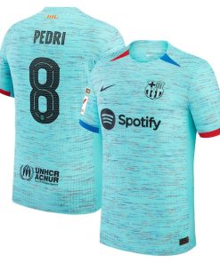 Alternative view of Pedri Barcelona Nike 2023/24 Third Authentic Jersey - Aqua/Royal/White