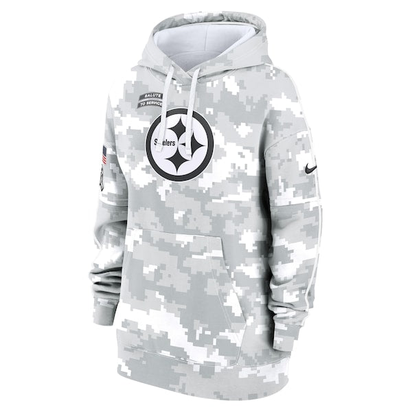 Pittsburgh Steelers Nike Women's 2024 Salute To Service Club Fleece Pullover Hoodie - Arctic Camo - Image 2