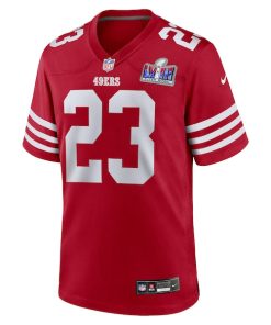 Alternative view of Christian McCaffrey San Francisco 49ers Nike Super Bowl LVIII Game Jersey - Scarlet