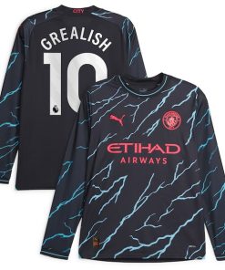 Jack Grealish Manchester City Puma 2023/24 Third Long Sleeve Replica Player Jersey - Navy