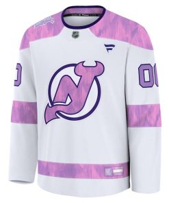 Alternative view of New Jersey Devils  2024 Hockey Fights Cancer Custom Practice Jersey - White