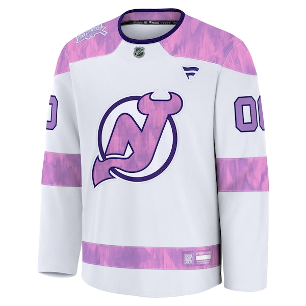 New Jersey Devils 2024 Hockey Fights Cancer Custom Practice Jersey - White - Image 2