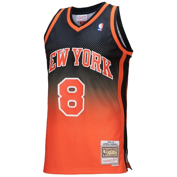 Latrell Sprewell New York Knicks 1998/99 Hardwood Classics Fadeaway Swingman Player Jersey - Orange/Black - Image 2