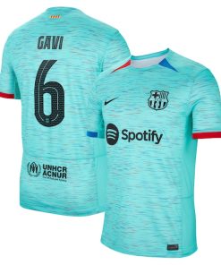 Gavi Barcelona Nike 2023/24 Third Replica Jersey - Aqua/Royal/White