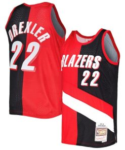 Clyde Drexler Portland Trail Blazers Hardwood Classics 1991/92 Split Swingman Jersey - Red/Black