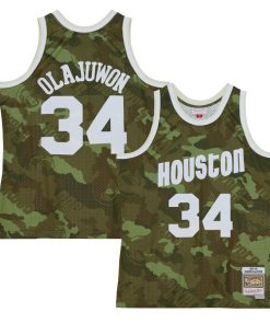 Alternative view of Hakeem Olajuwon Houston Rockets Hardwood Classics 1993/94 Ghost Green Swingman Jersey - Camo