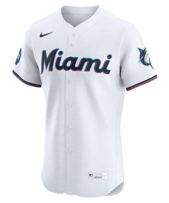 Alternative view of Miami Marlins Nike Home Elite Sponsor Patch Custom Jersey - White