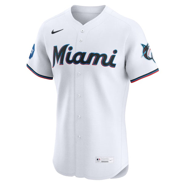 Miami Marlins Nike Home Elite Sponsor Patch Custom Jersey - White - Image 2