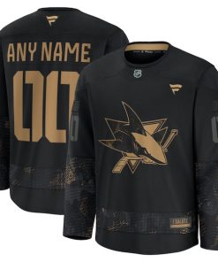 San Jose Sharks  2024 Military Appreciation Personalized Long Sleeve Practice Jersey - Black