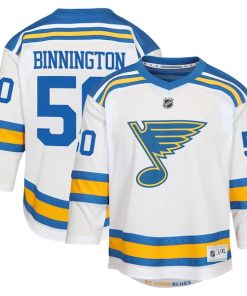 Jordan Binnington St. Louis Blues Youth Away Replica Player Jersey - White/Blue