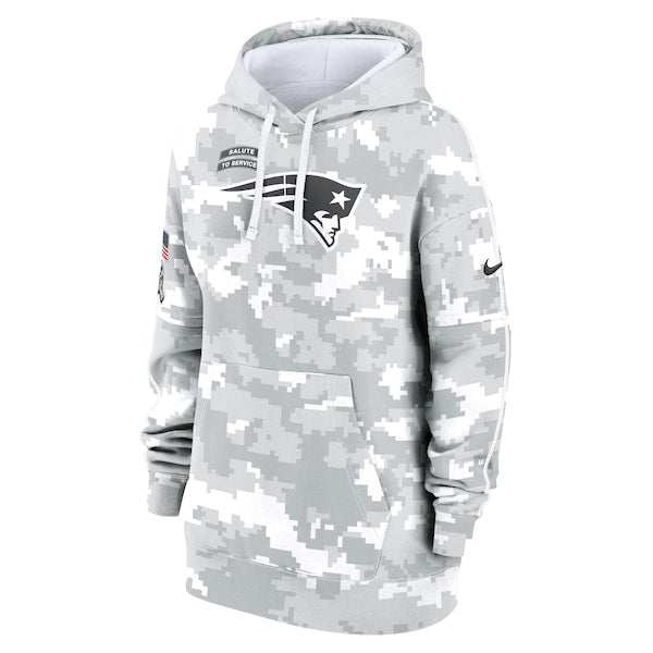 New England Patriots Nike Women's 2024 Salute To Service Club Fleece Pullover Hoodie - Arctic Camo - Image 2