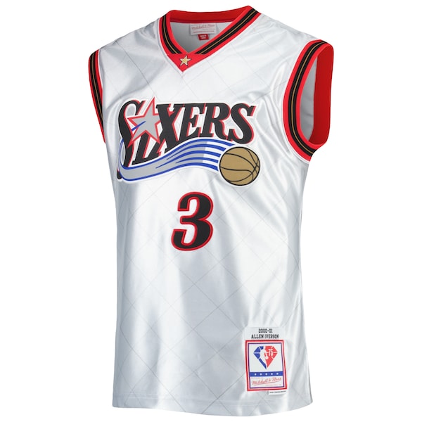 Allen Iverson Philadelphia 76ers 2000/01 Hardwood Classics 75th Anniversary Swingman Jersey - Platinum - Image 2