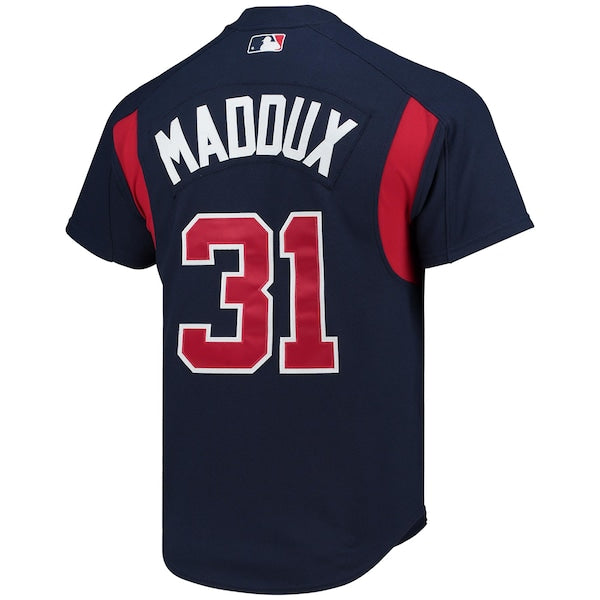 Greg Maddux Atlanta Braves Cooperstown Collection Mesh Batting Practice Button-Up Jersey - Navy - Image 4