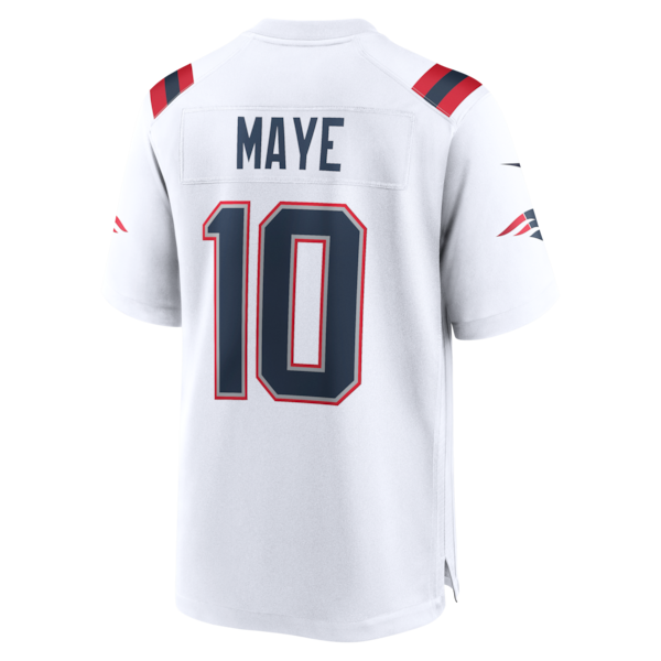Men's Nike Drake Maye New England Patriots Super Bowl LX Patch Game Jersey - White/Navy - Image 4