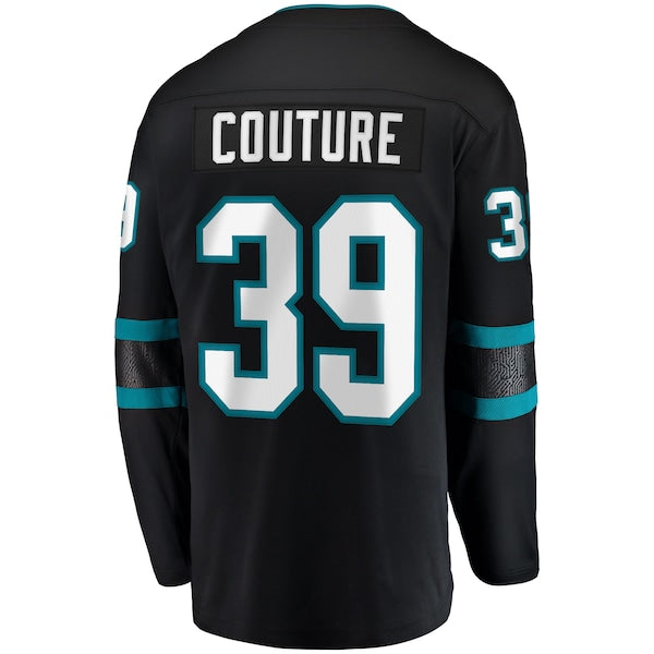 Logan Couture San Jose Sharks Alternate Premier Breakaway Player Captain Jersey - Black/Teal - Image 4
