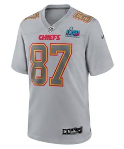 Alternative view of Travis Kelce Kansas City Chiefs Nike Super Bowl LVII Patch Atmosphere Fashion Game Jersey - Gray