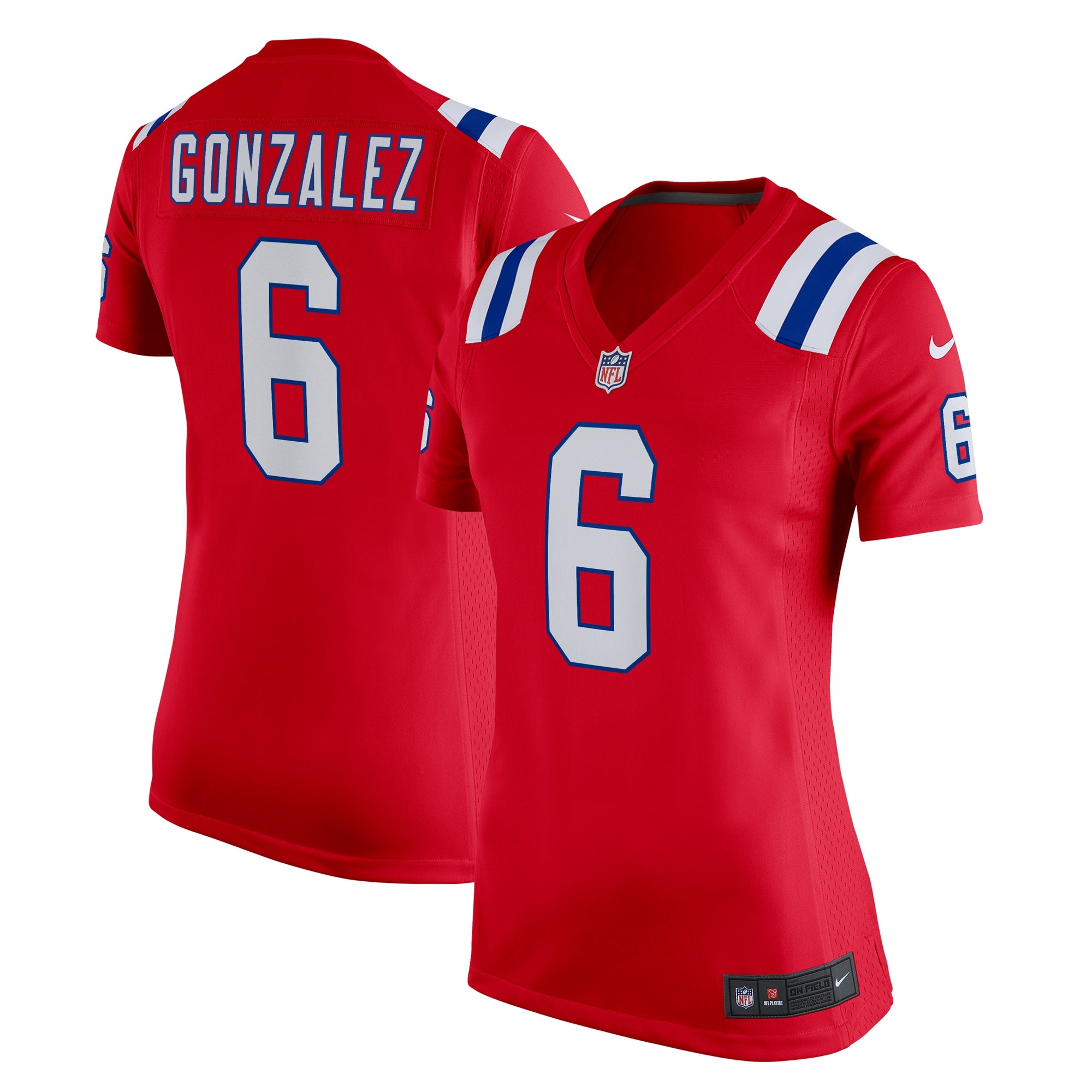 Christian Gonzalez New England Patriots Nike Women's Game Jersey - White/Navy/Red - Image 8