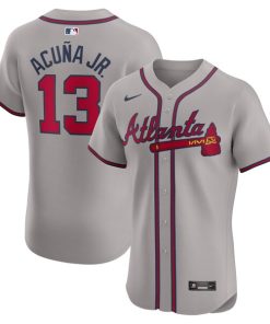 Alternative view of Ronald Acu?a Jr. Atlanta Braves Nike Road Elite Player Jersey - Gray/Navy/White/Red
