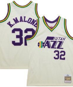 Karl Malone Utah Jazz Chainstitch Swingman Jersey - Cream