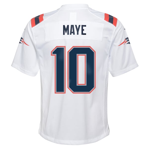 Drake Maye New England Patriots Nike Youth White Game Jersey - White/Red - Image 4