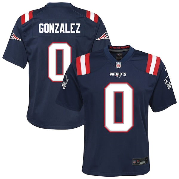 Christian Gonzalez New England Patriots Nike Youth Game Jersey - Navy/Red - Image 2