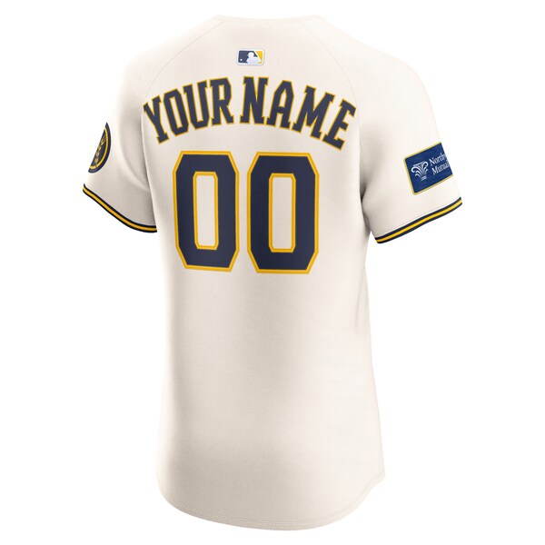 Milwaukee Brewers Nike Home Elite Sponsor Patch Custom Jersey - Cream - Image 3