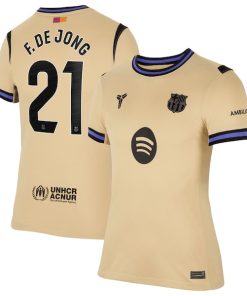 Alternative view of Frenkie de Jong Barcelona Nike Women's 2025/26 Away Stadium Replica Jersey - Gold/Navy