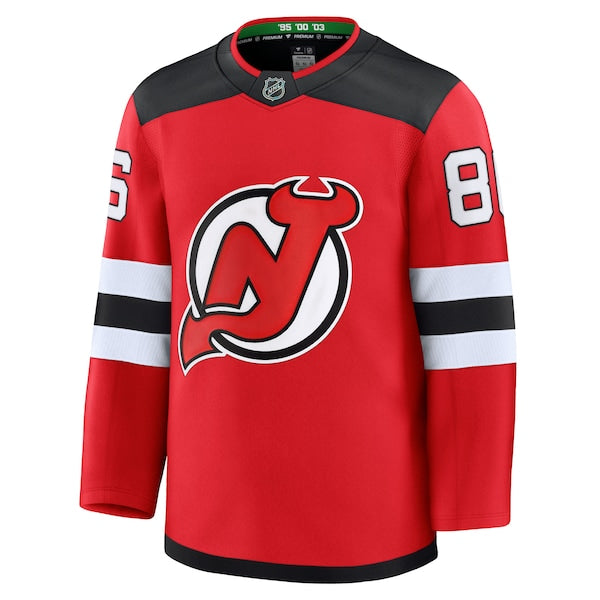 Jack Hughes New Jersey Devils Home Premium Jersey - Red/White/Black - Image 3