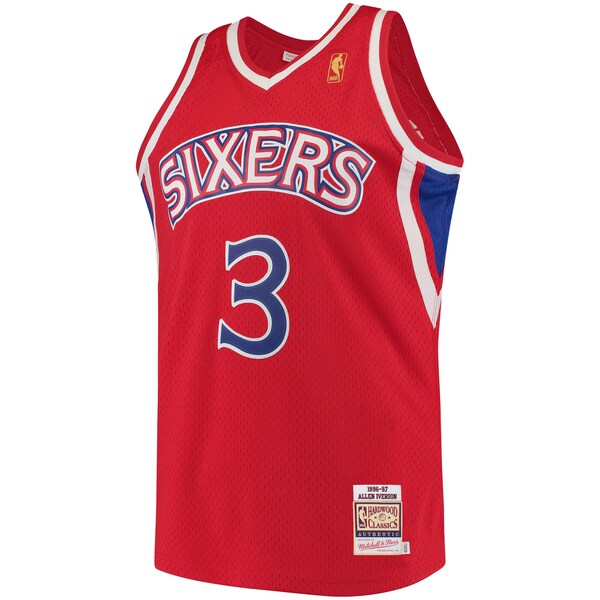 Allen Iverson Philadelphia 76ers 1996/97 Hardwood Classics Authentic Jersey - Red/Black/White - Image 3