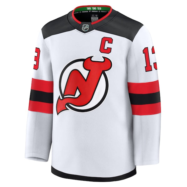 Nico Hischier New Jersey Devils Away Premium Jersey - White/Black/Red - Image 3