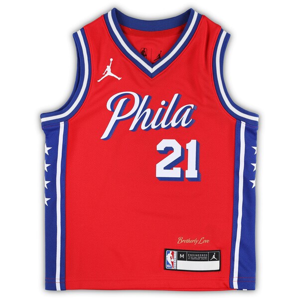 Joel Embiid Philadelphia 76ers Jordan Brand Preschool 2022/23 Replica Jersey - Statement Edition - Red - Image 2