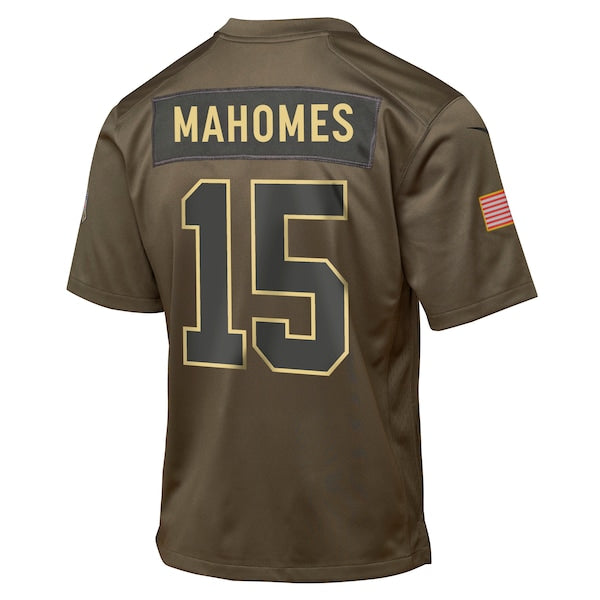 Patrick Mahomes Kansas City Chiefs Nike Youth 2025 Salute to Service Game Jersey - Olive - Image 4