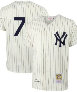 Alternative view of Mickey Mantle New York Yankees  1951 Cooperstown Collection Authentic Jersey - Cream