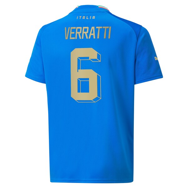 Marco Verratti Italy National Team Puma Youth 2022/23 Home Replica Player Jersey - Blue - Image 3