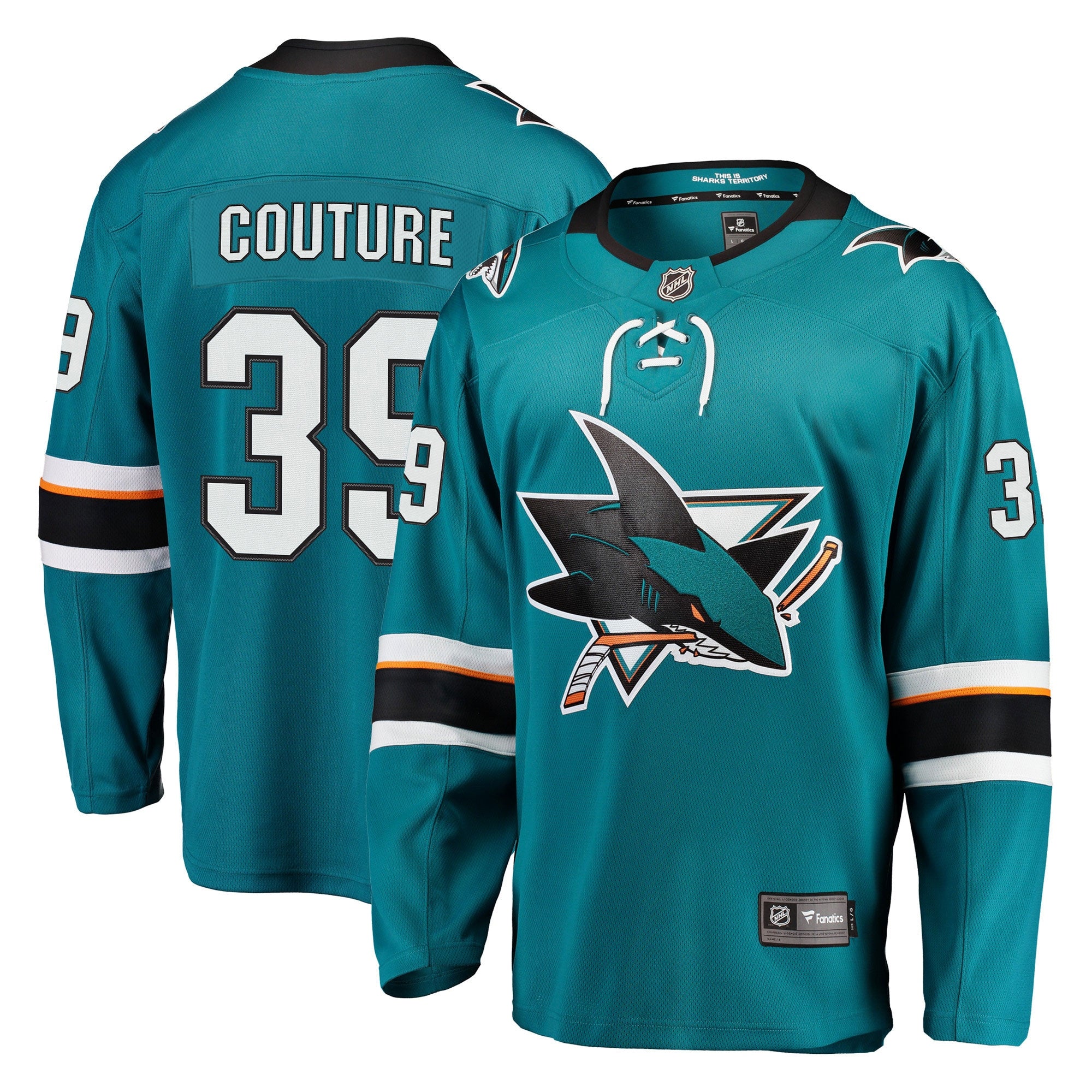 Logan Couture San Jose Sharks Alternate Premier Breakaway Player Captain Jersey - Black/Teal - Image 6