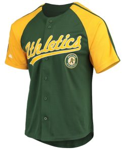 Alternative view of Oakland Athletics Stitches Button-Down Raglan Replica Jersey - Green