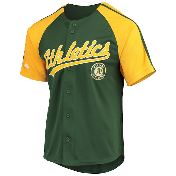 Oakland Athletics Stitches Button-Down Raglan Replica Jersey - Green - Image 2