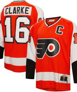 Bobby Clarke Philadelphia Flyers Captain Patch 1974/75 Blue Line Player Jersey - Orange