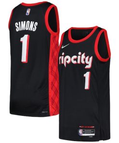 Alternative view of Anfernee Simons Portland Trail Blazers Nike Swingman Player Jersey - City Edition - Black/Red