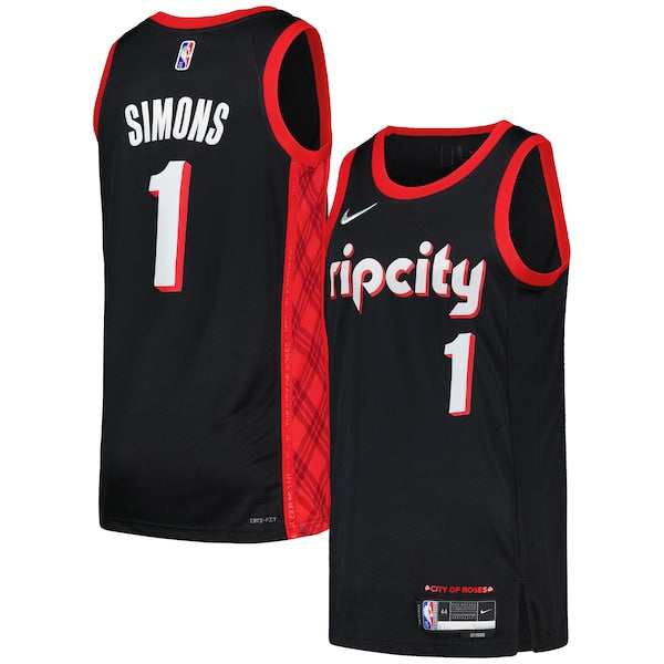 Anfernee Simons Portland Trail Blazers Nike Swingman Player Jersey - City Edition - Black/Red - Image 2