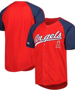Los Angeles Angels Stitches Button-Down Raglan Fashion Jersey - Red