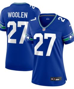 Alternative view of Tariq Woolen Seattle Seahawks Nike Women's Throwback Player Game Jersey - Royal/Navy/Neon Green