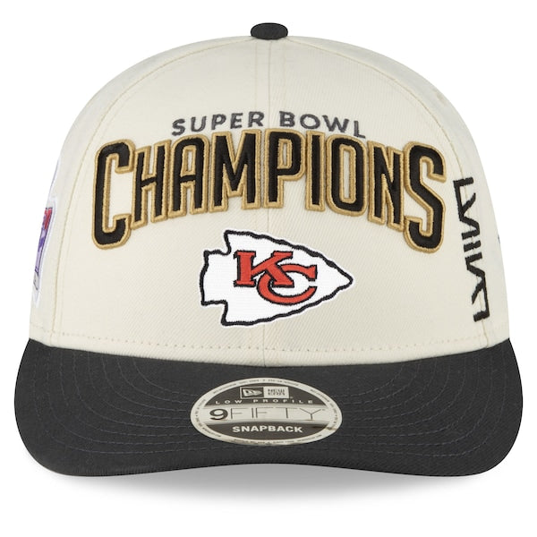 Kansas City Chiefs New Era Super Bowl LVIII Champions Locker Room Low Profile 9FIFTY Adjustable Hat - Cream/Black - Image 2