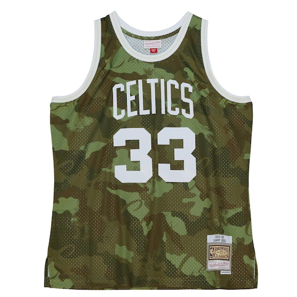 Larry Bird Boston Celtics Hardwood Classics 1985/86 Ghost Green Swingman Jersey - Camo - Image 2