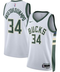 Alternative view of Giannis Antetokounmpo Milwaukee Bucks Nike Unisex Swingman Jersey - Association Edition - White/Hunter Green