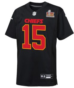 Alternative view of Patrick Mahomes Kansas City Chiefs Nike Youth Super Bowl LIX Patch Fashion Game Jersey - Carbon Black