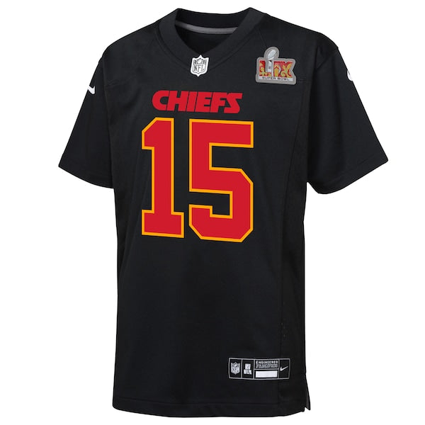 Patrick Mahomes Kansas City Chiefs Nike Youth Super Bowl LIX Patch Fashion Game Jersey - Carbon Black - Image 2