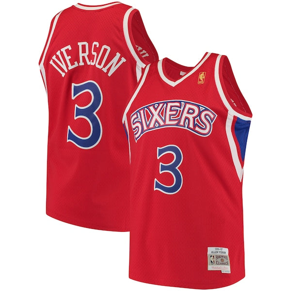 Allen Iverson Philadelphia 76ers 1996/97 Hardwood Classics Swingman Jersey - Red/White - Image 2